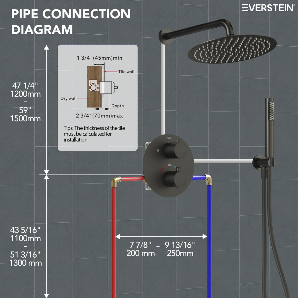 EVERSTEIN Round Thermostatic Shower System with Handheld