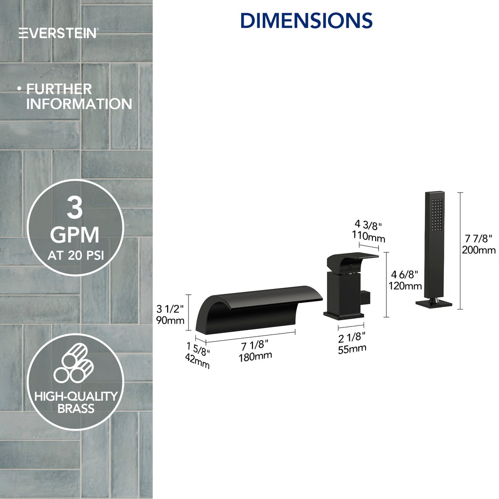 EVERSTEIN Waterfall Bathtub Faucet with Hand Shower