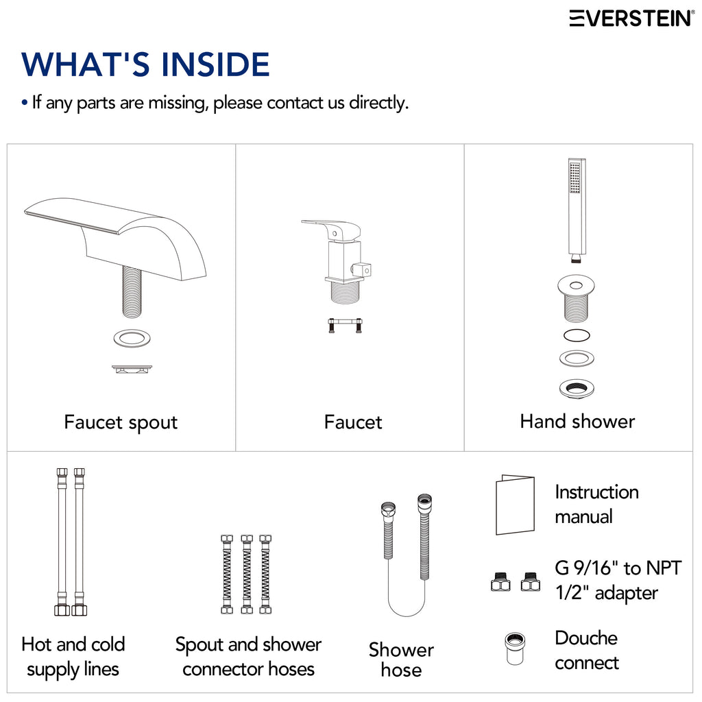 EVERSTEIN Waterfall Bathtub Faucet with Hand Shower