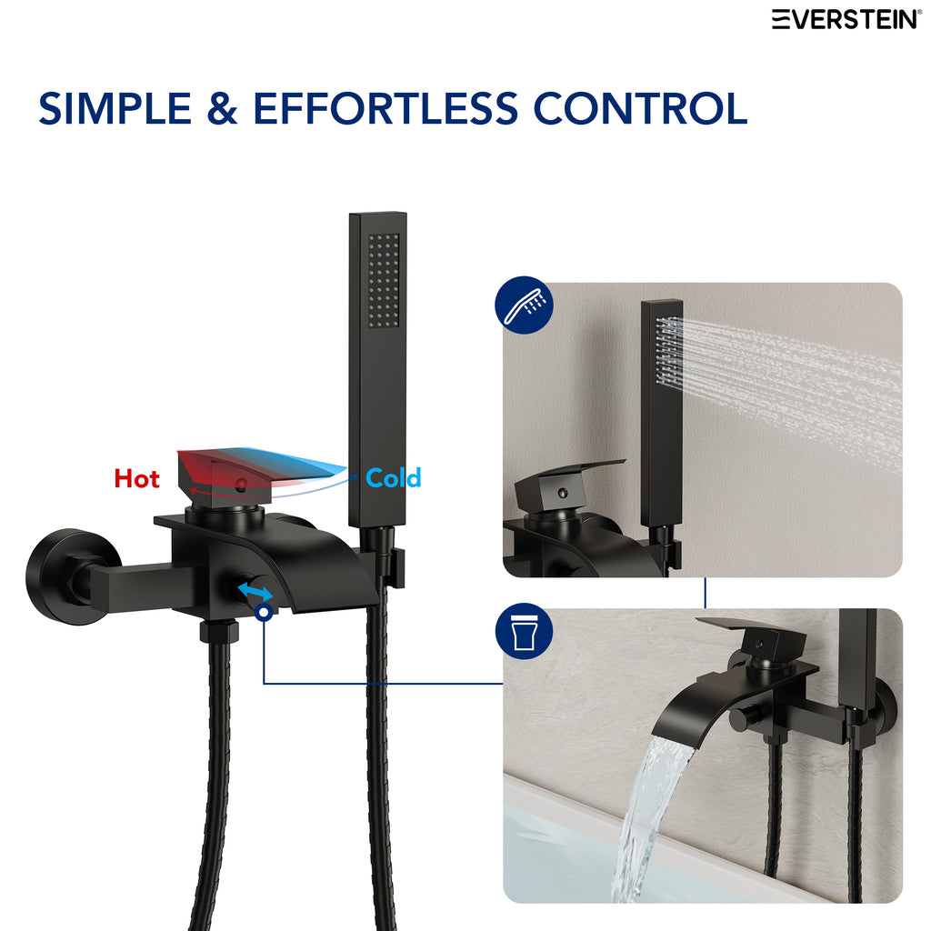 EVERSTEIN Wall Mounted Bathtub Faucet with Hand Shower