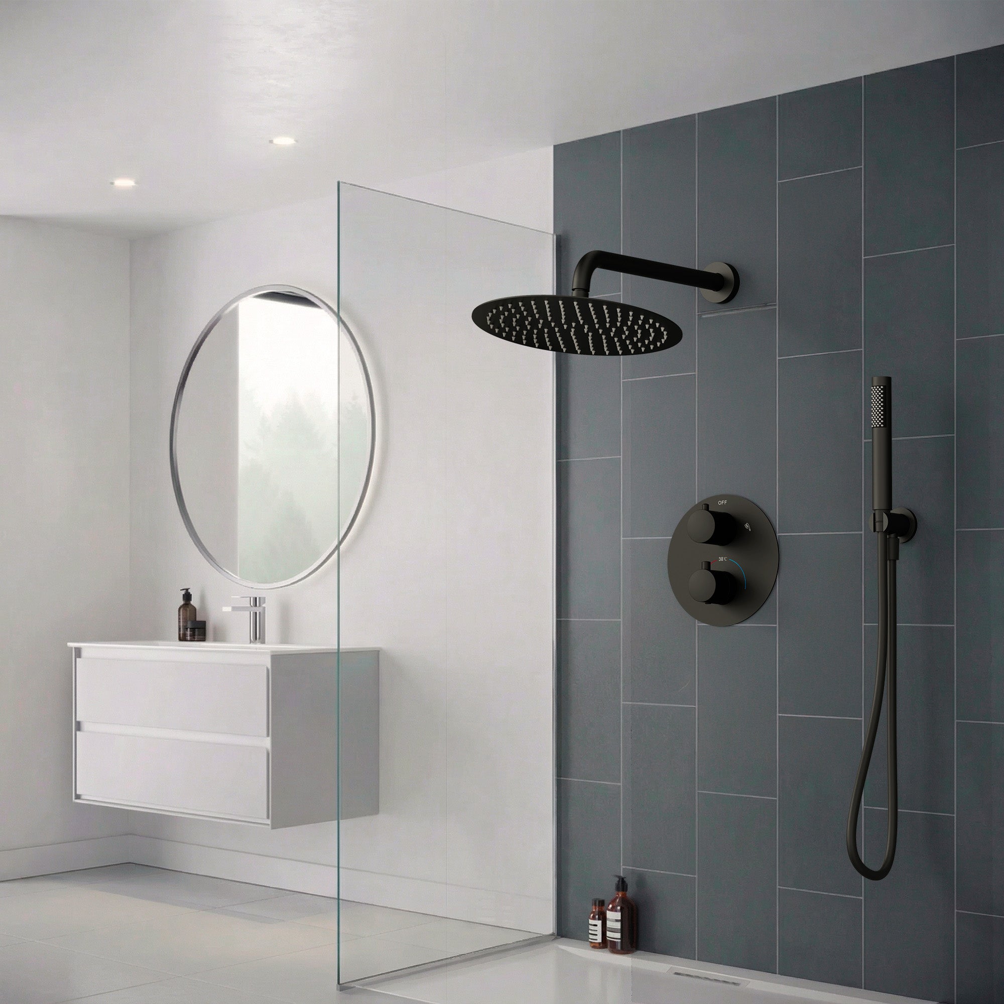 EVERSTEIN Round Thermostatic Shower System with Handheld