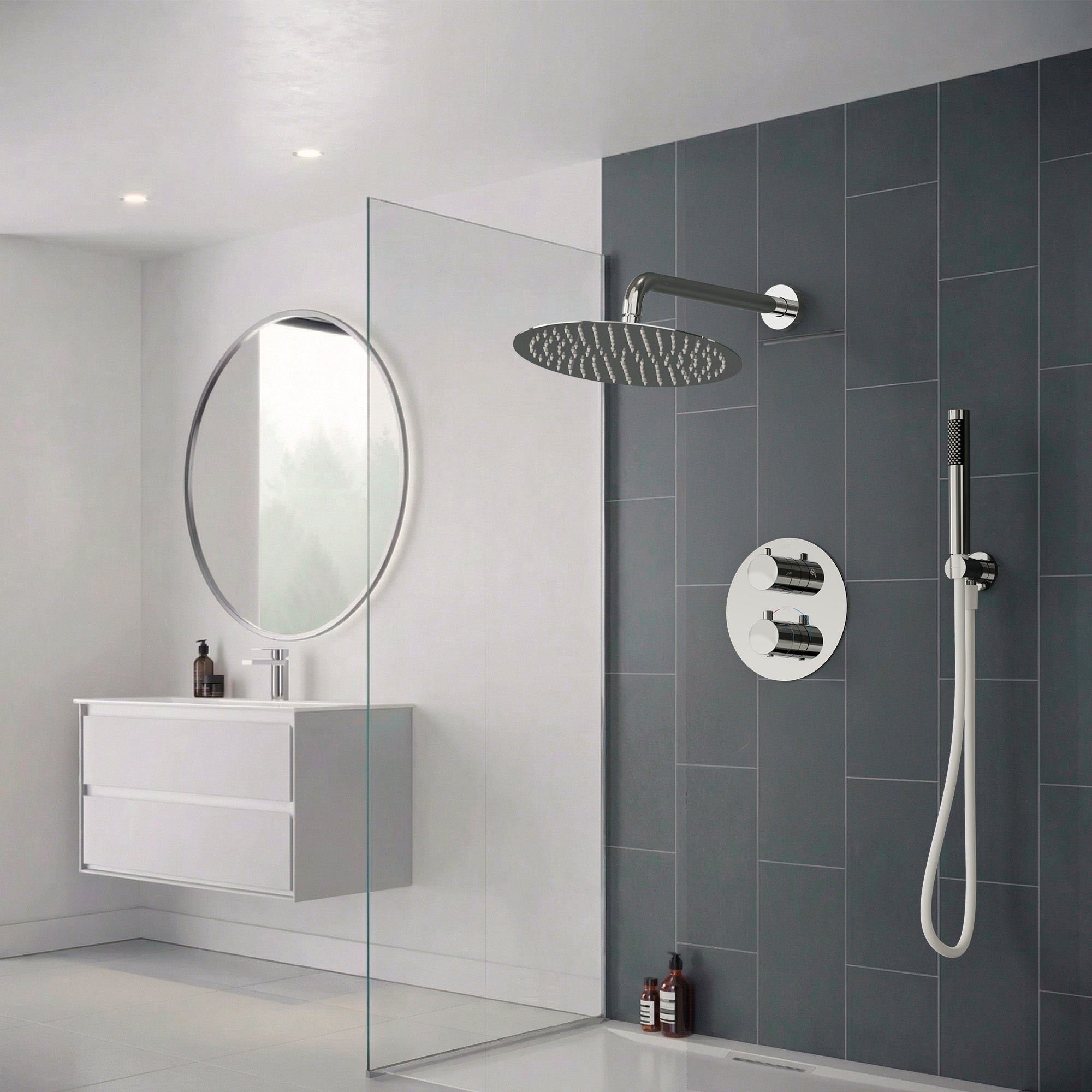 EVERSTEIN Round Thermostatic Shower System with Handheld
