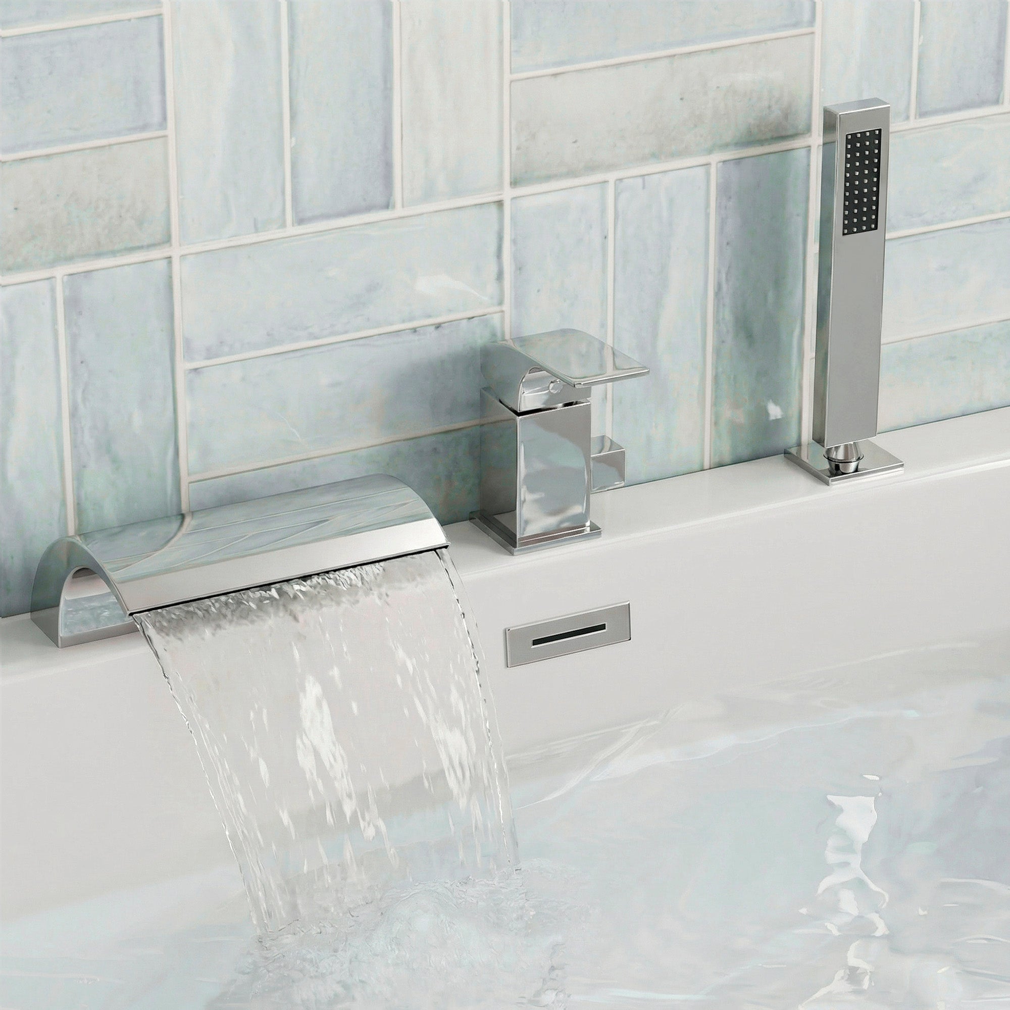 EVERSTEIN Waterfall Bathtub Faucet with Hand Shower