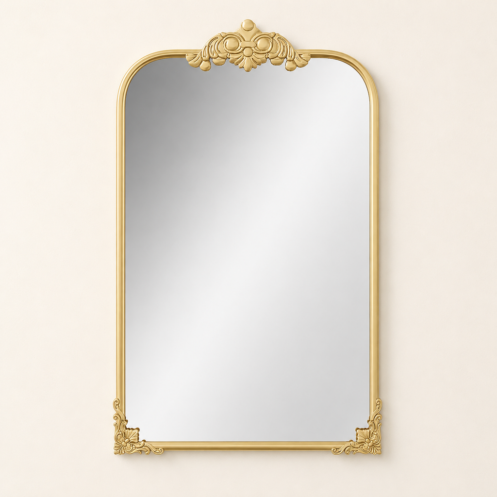 60x87 cm Gold Baroque Wall Bathroom Mirror, Decorative Metal Frame Bathroom Mirror for Living Room, Bedroom and Vanity Decor
