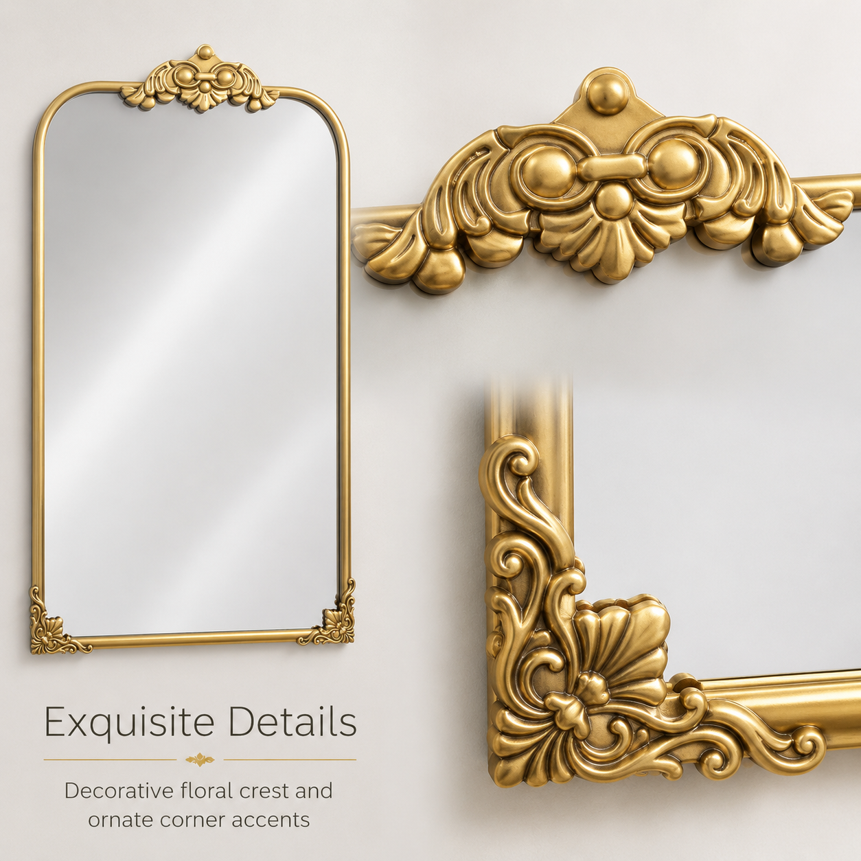 60x87 cm Gold Baroque Wall Bathroom Mirror, Decorative Metal Frame Bathroom Mirror for Living Room, Bedroom and Vanity Decor