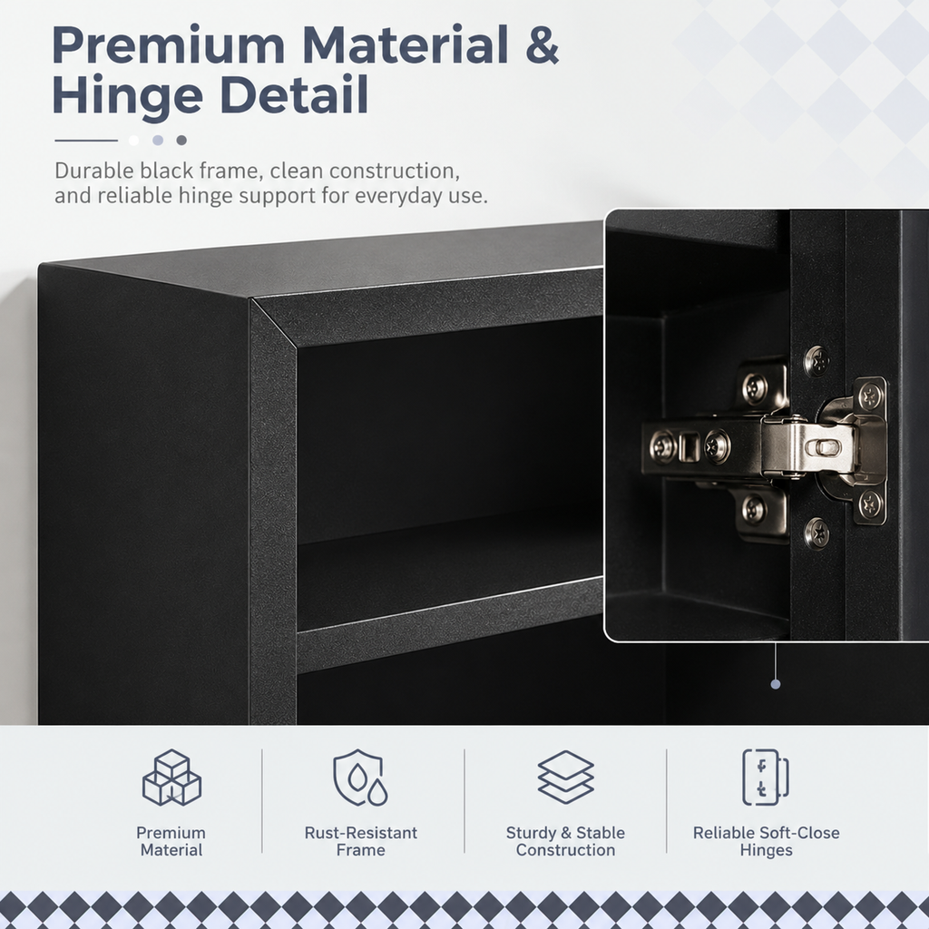 Black Wall-Mounted Bathroom Mirror Cabinet, 3-Tier Space-Saving Storage, Modern Medicine Cabinet for Bath, Vanity and Powder Room