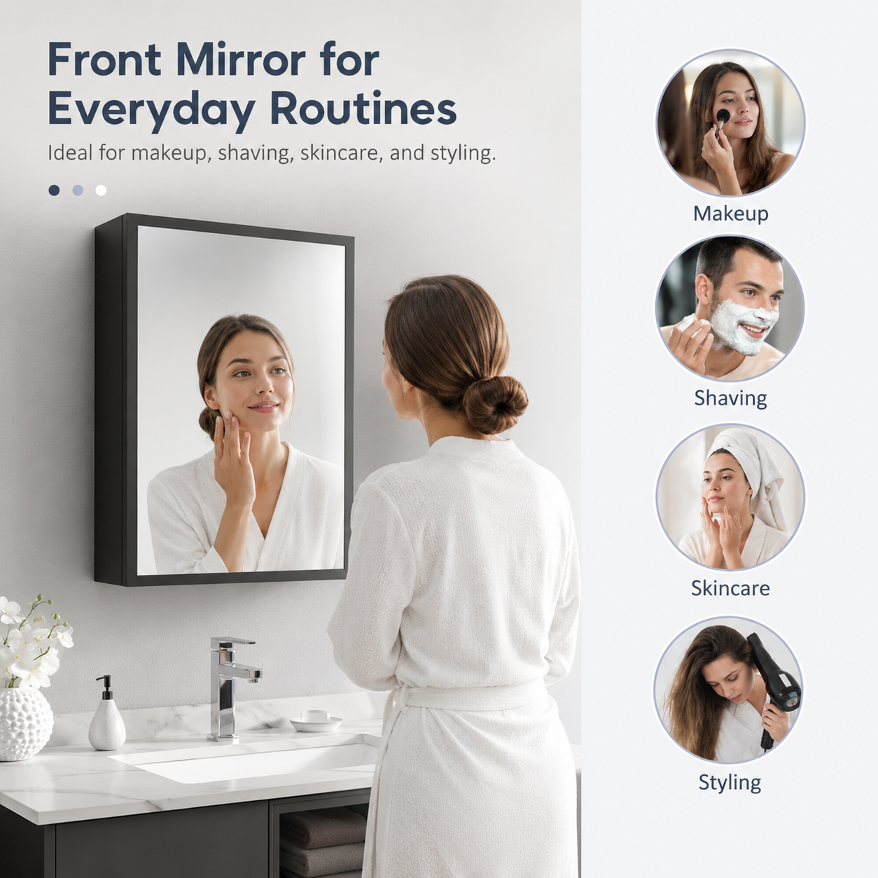 Black Wall-Mounted Bathroom Mirror Cabinet, 3-Tier Space-Saving Storage, Modern Medicine Cabinet for Bath, Vanity and Powder Room