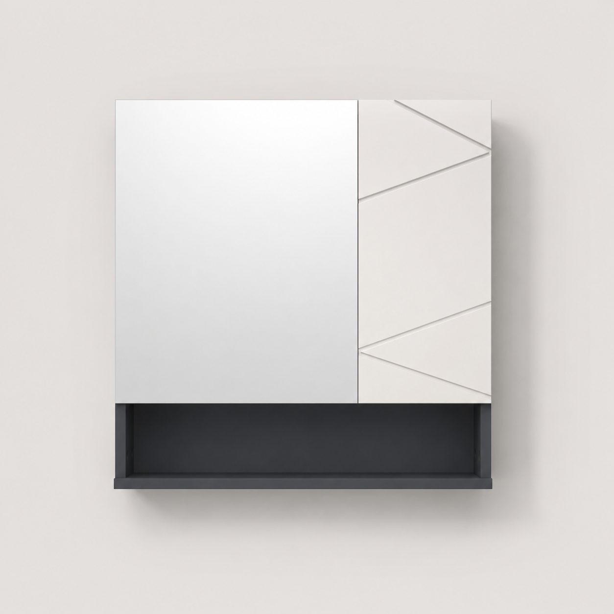 Gray Bathroom Mirror Cabinet with Anti-Fog Mirror Door, Adjustable Shelf, Open Cubby, Wall-Mounted Storage for Small Bath & Vanity