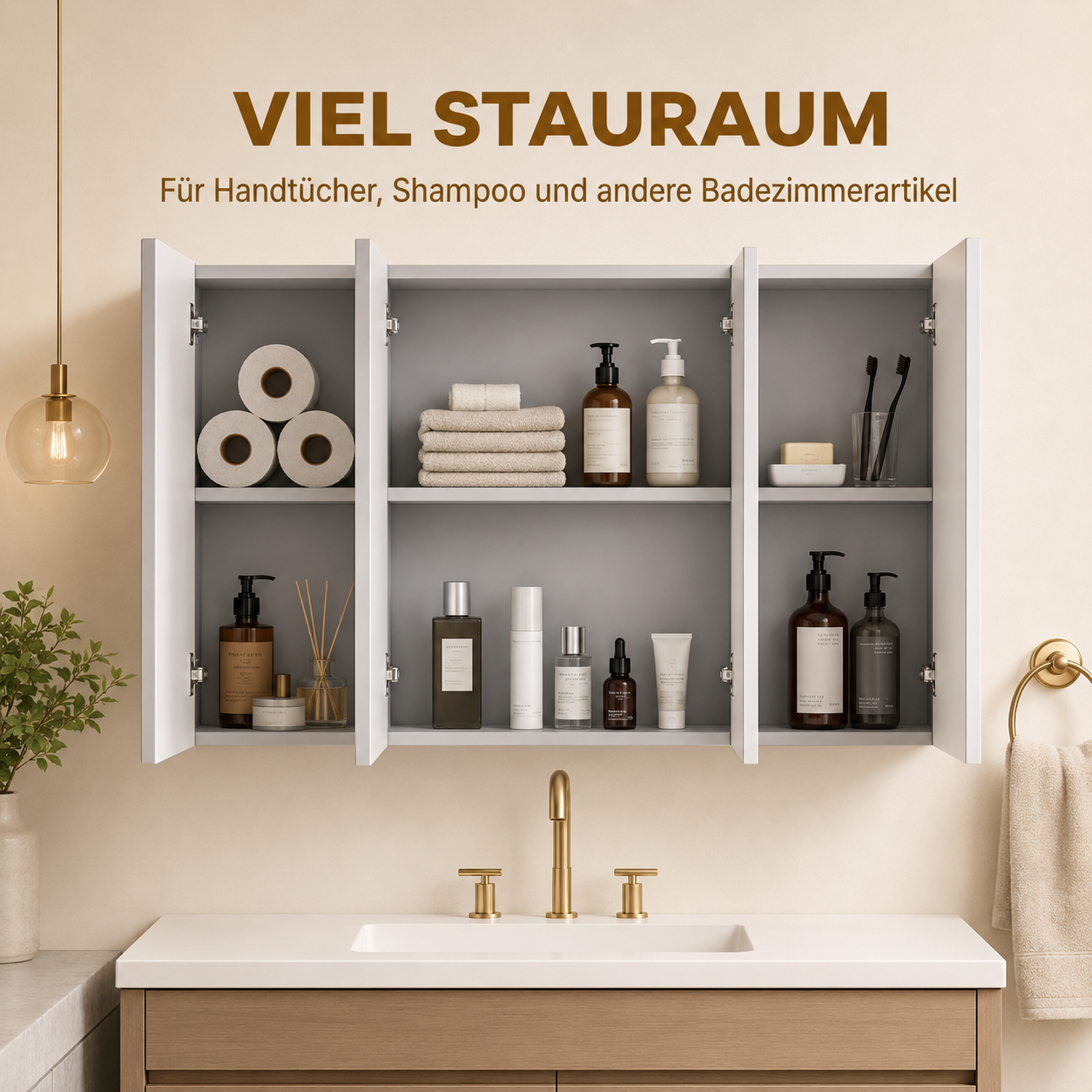 Gray 3-Door Bathroom Mirror Cabinet, Wall-Mounted Medicine Cabinet with Adjustable Shelves for Organized Bath and Vanity Storage