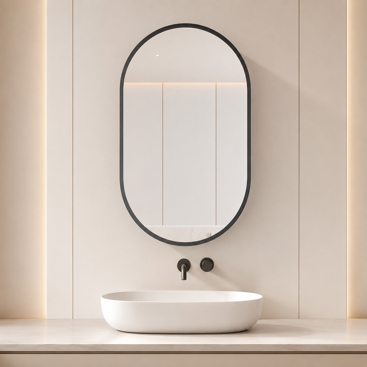 85x51.5x12 cm Black Oval Bathroom Mirror Medicine Cabinet, Recessed or Wall-Mounted, Metal Framed Bathroom Storage with Adjustable Shelves