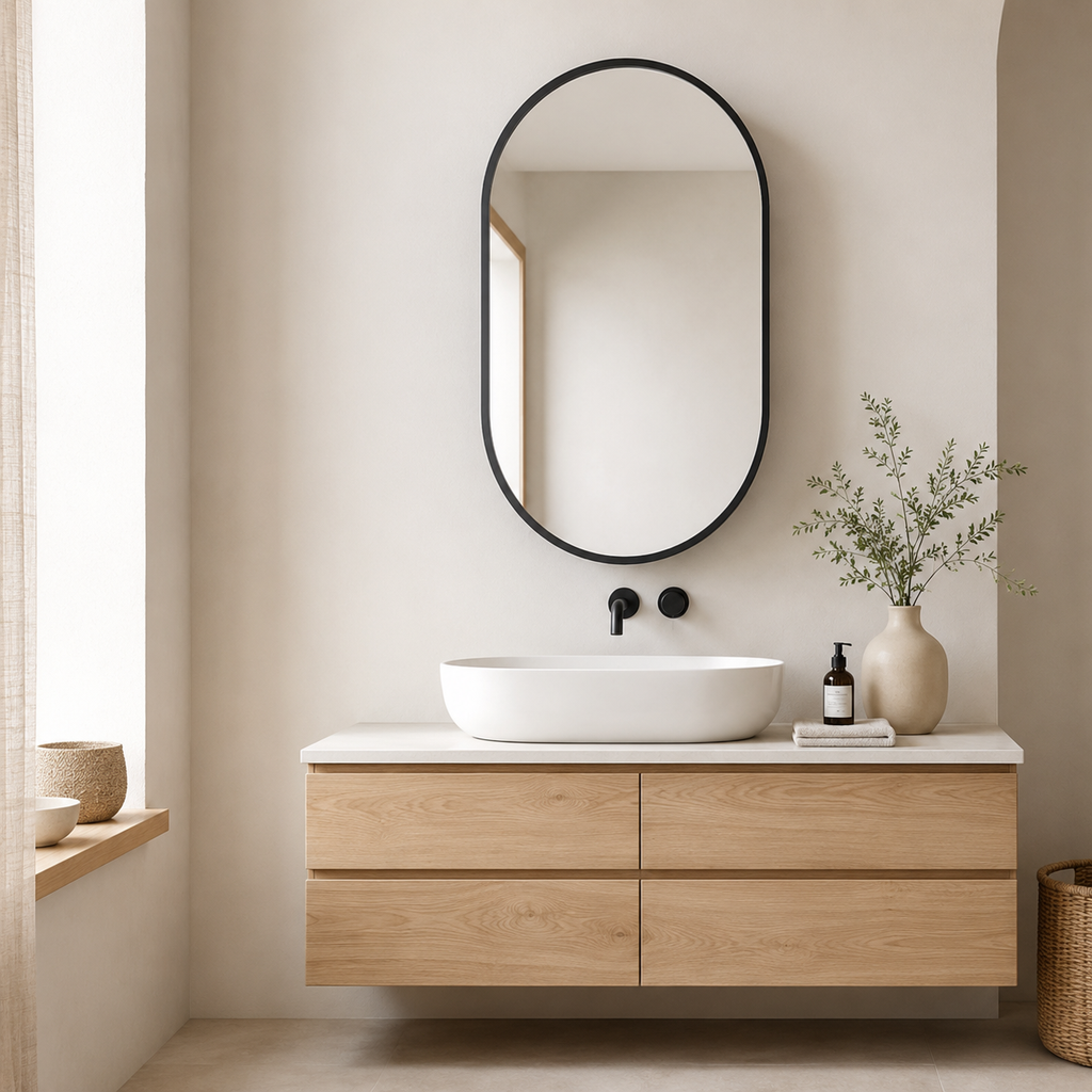 85x51.5x12 cm Black Oval Bathroom Mirror Medicine Cabinet, Recessed or Wall-Mounted, Metal Framed Bathroom Storage with Adjustable Shelves