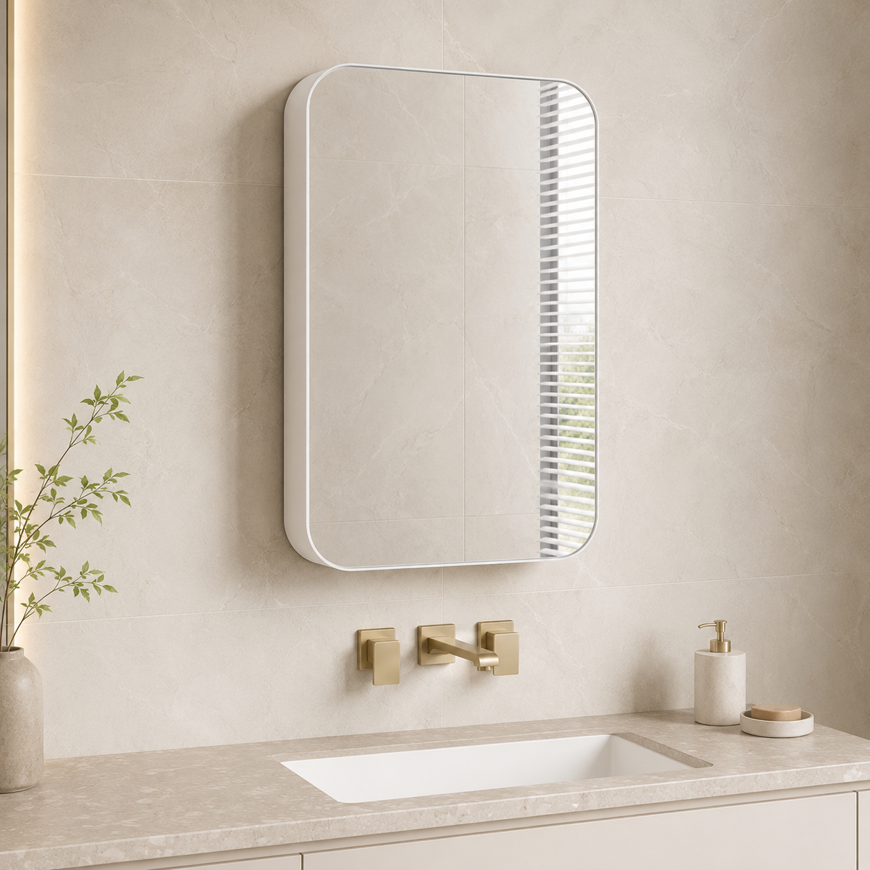 76x51x12 cm White Rectangle Bathroom Mirror Medicine Cabinet, Recessed or Wall-Mounted, Metal Framed Bathroom Storage with Adjustable