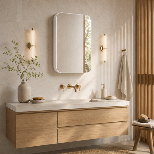 76x51x12 cm White Rectangle Bathroom Mirror Medicine Cabinet, Recessed or Wall-Mounted, Metal Framed Bathroom Storage with Adjustable