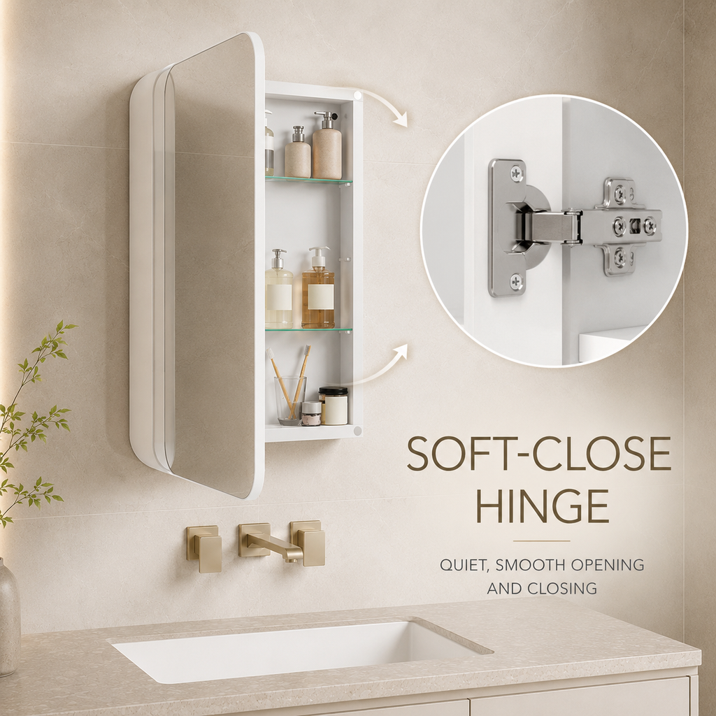 76x51x12 cm White Rectangle Bathroom Mirror Medicine Cabinet, Recessed or Wall-Mounted, Metal Framed Bathroom Storage with Adjustable
