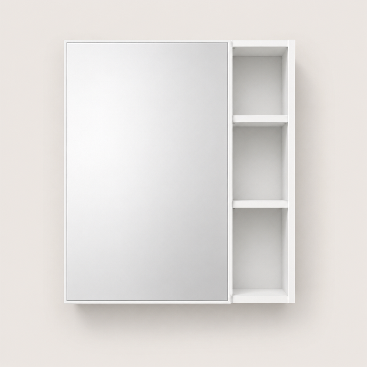 55x13x56 cm Weißer wandmontierter Badezimmerspiegelschrank mit ESG-Glastür, offenem Regal, MDF-Aufbewahrung für den Badezimmerschrank
