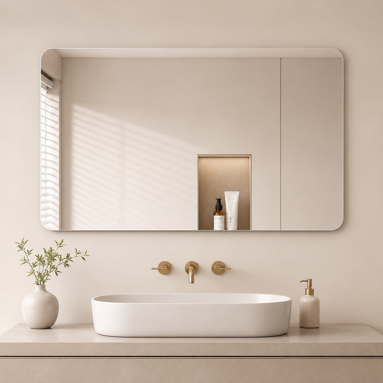 60x100x1.5 cm Frameless Bathroom Mirror, HD Copper-Free Glass, Shatterproof Film, Rounded Corners, Horizontal or Vertical