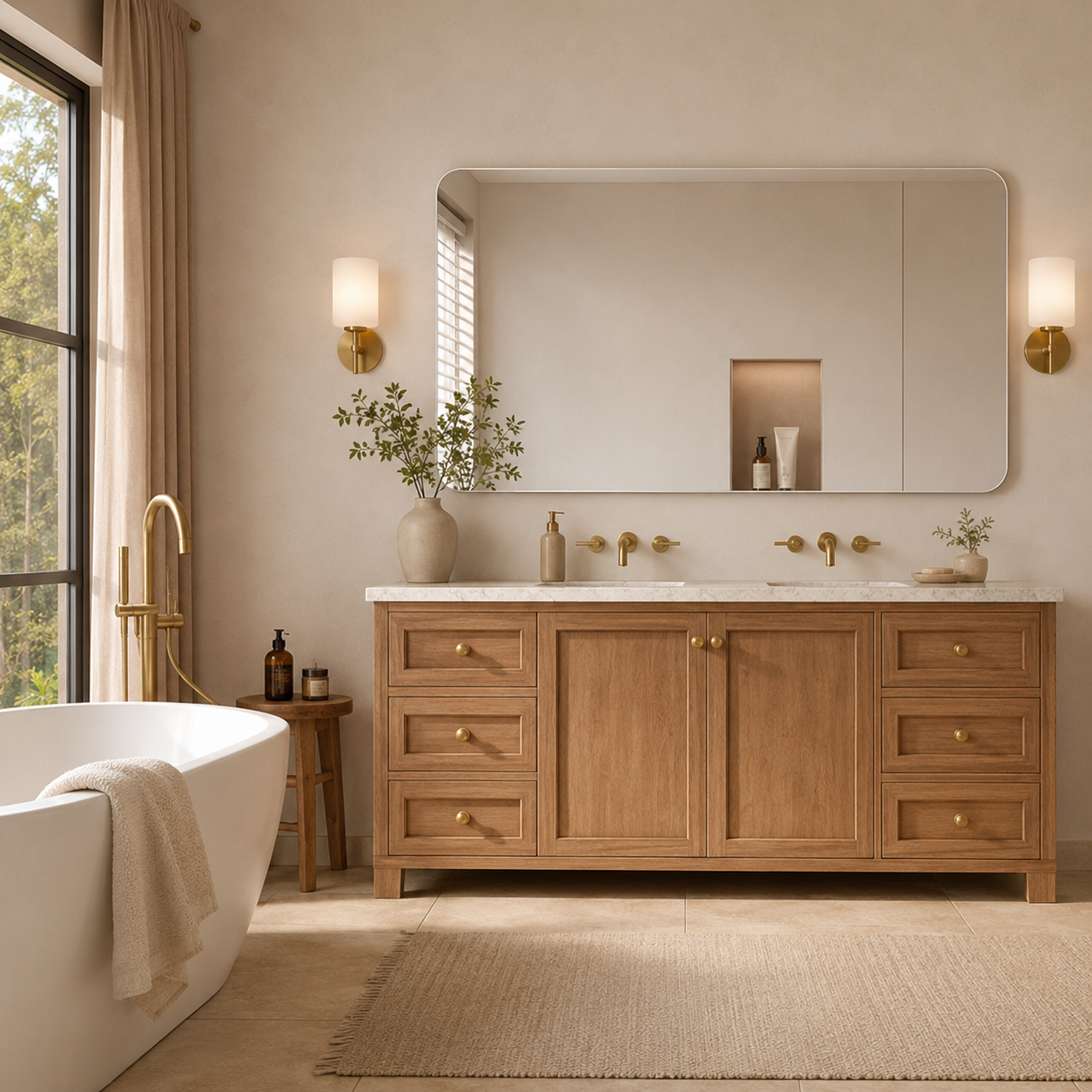 60x100x1.5 cm Frameless Bathroom Mirror, HD Copper-Free Glass, Shatterproof Film, Rounded Corners, Horizontal or Vertical