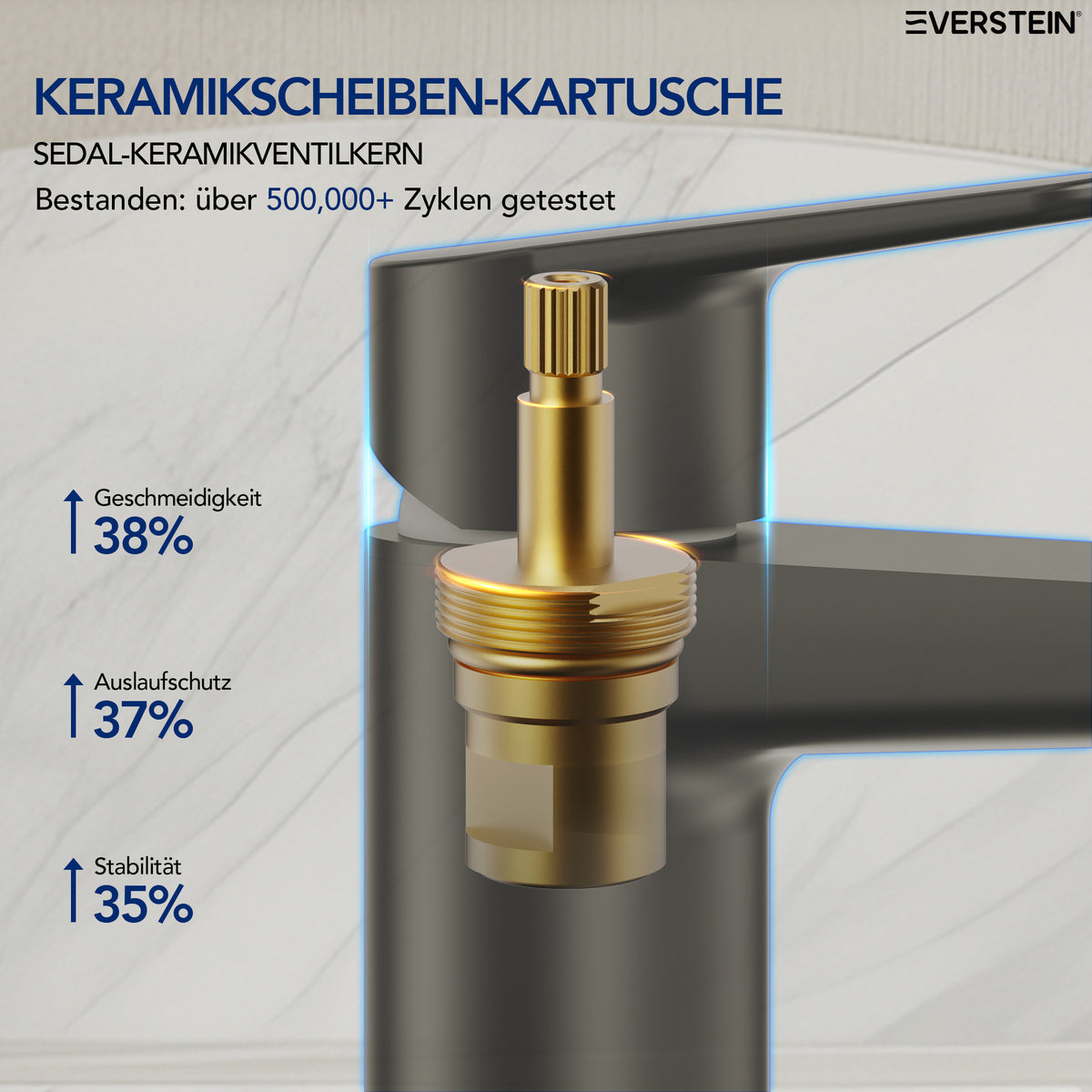 EVERSTEIN Wasserhahn Bad Waschtischarmatur: Pop-up, Messing, Ablauf (SFS-1274)