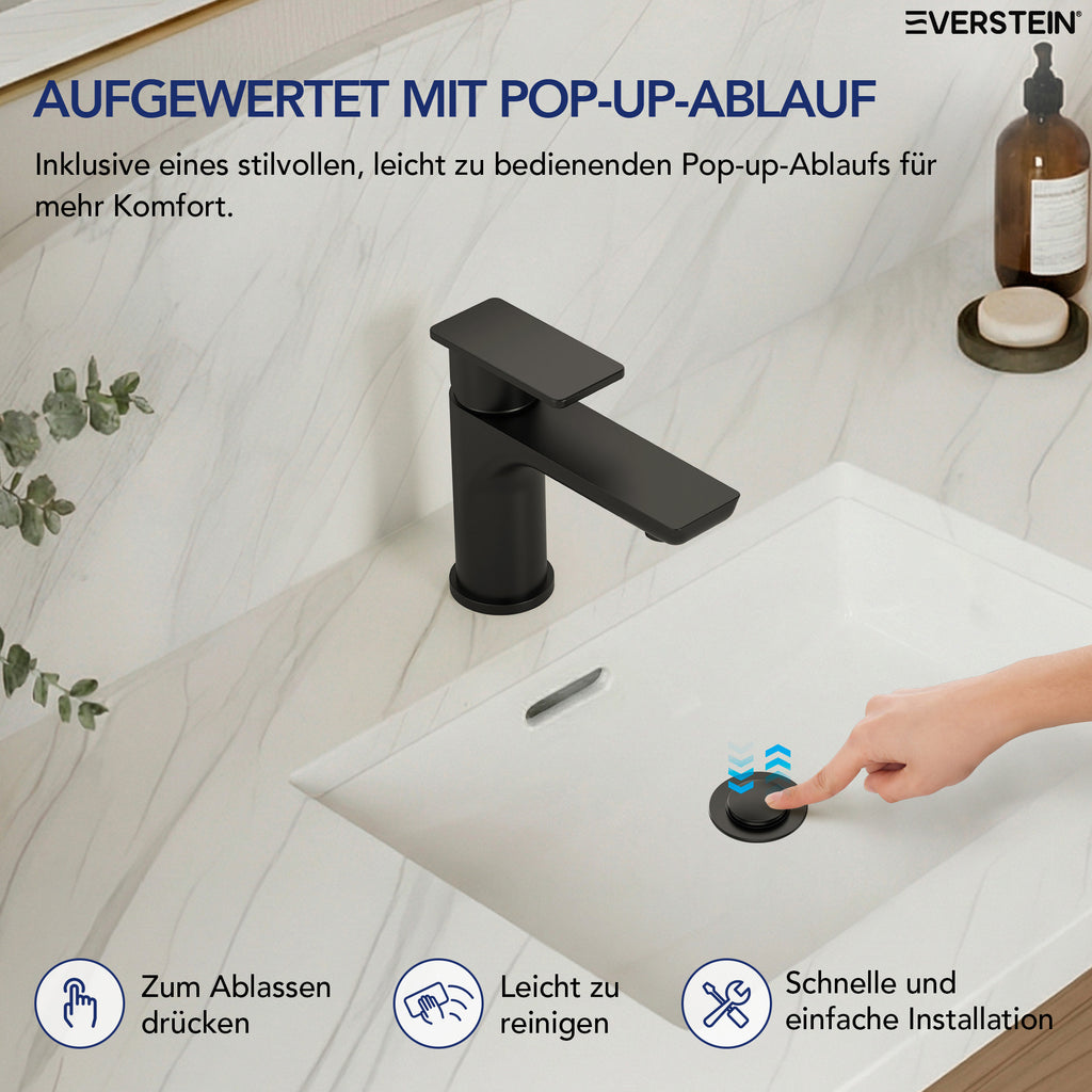 EVERSTEIN Wasserhahn Bad Waschtischarmatur, Pop-up, Messing