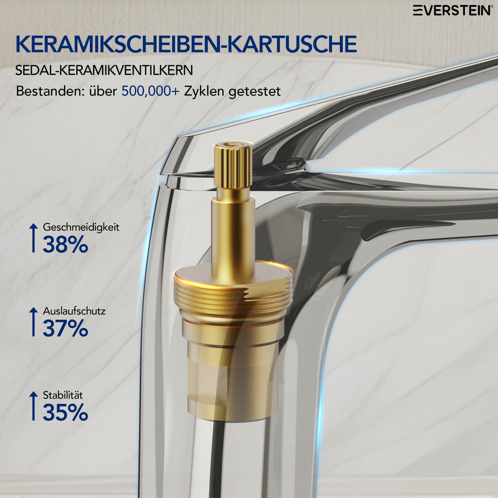 EVERSTEIN Wasserhahn Bad Waschtischarmatur: Pop-up, Messing, Ablauf (SFS-1282)