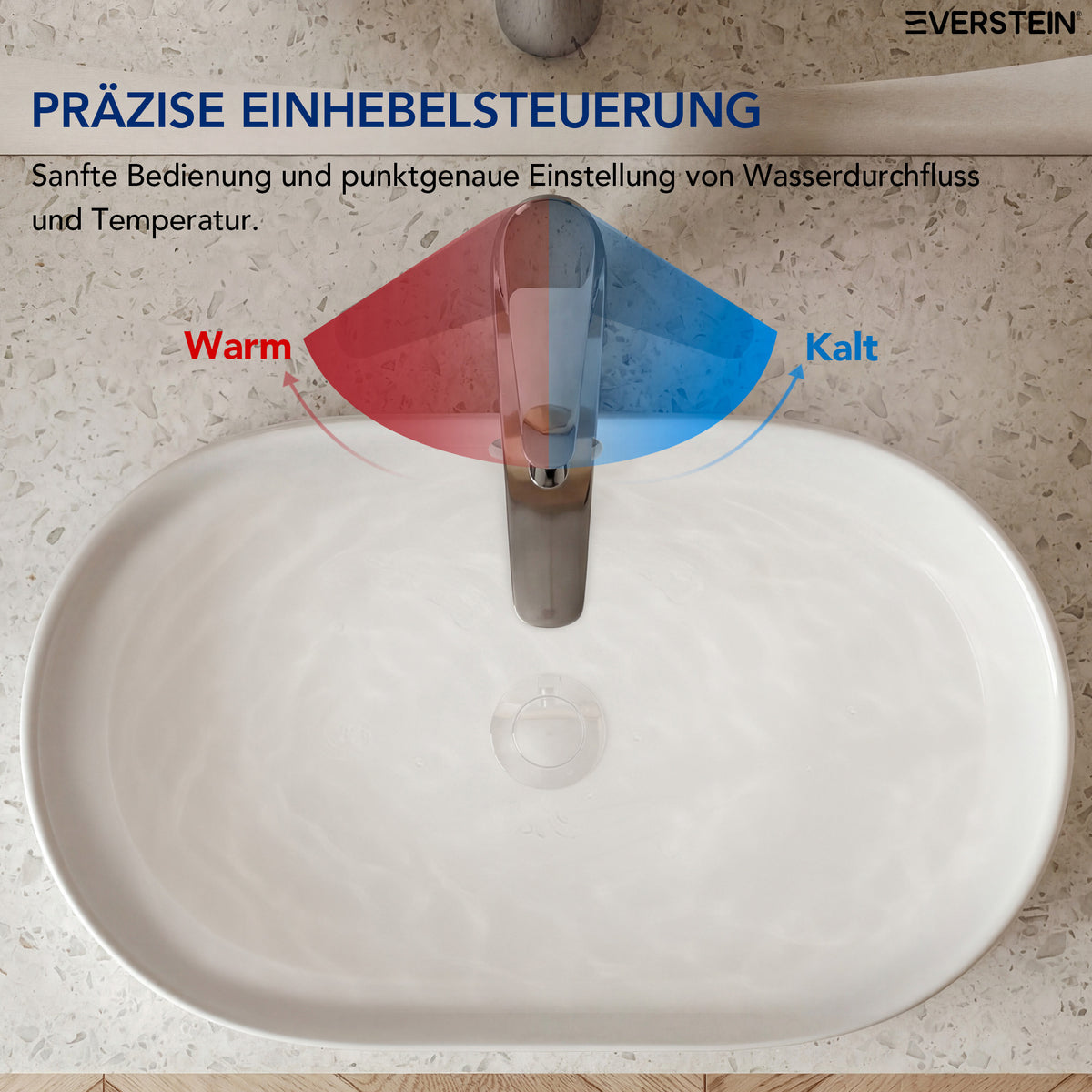 EVERSTEIN Waschtischarmatur Hoch, Wasserhahn Bad, Aufsatzwaschbecken (SFS-1283)
