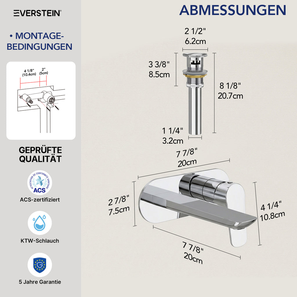 EVERSTEIN Unterputz-Waschtischarmatur, Wasserhahn Bad mit Pop-up (SFS-1276)