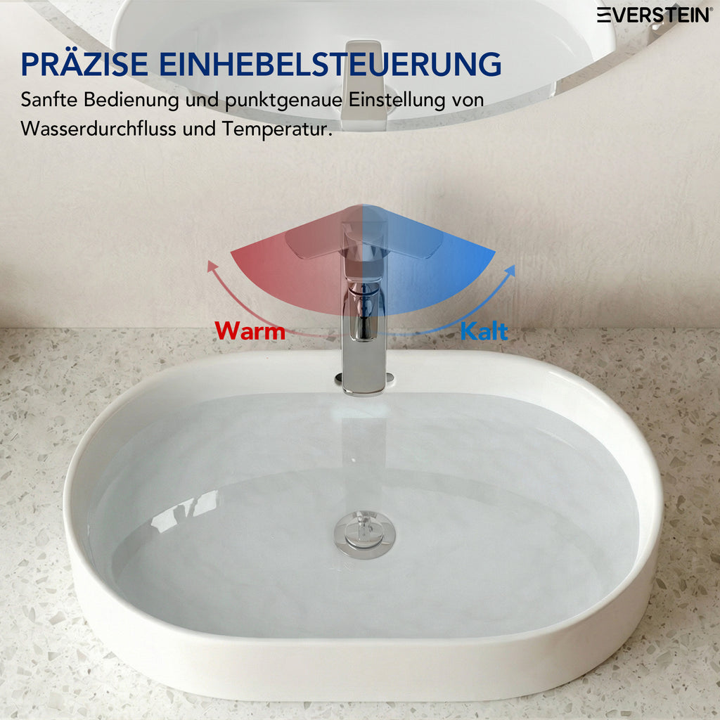 EVERSTEIN Waschtischarmatur Hoch, Wasserhahn Bad, Aufsatzwaschbecken (SFS-1275)