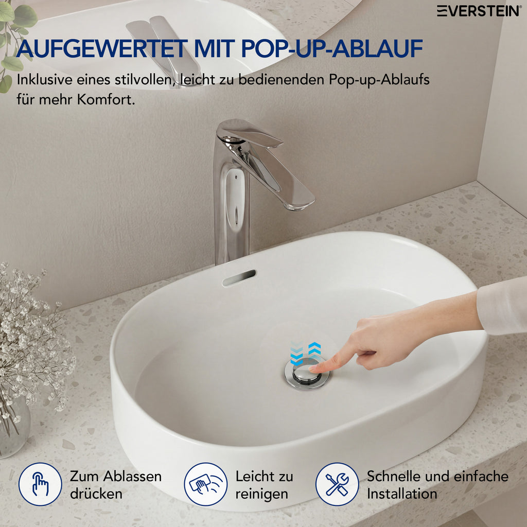 EVERSTEIN Waschtischarmatur Hoch, Wasserhahn Bad, Aufsatzwaschbecken (SFS-1283)